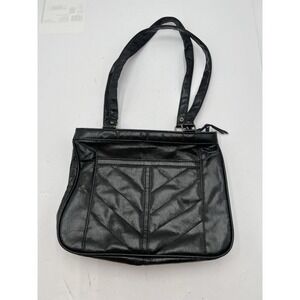 Vintage Ambassador Design Black Faux Leather Handbag Purse Chevron Shoulder Bag